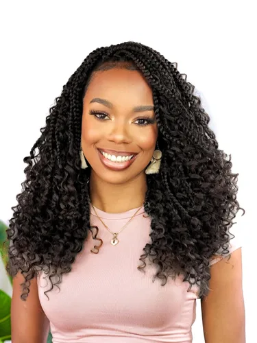 Miniatura 12 de Wodun Extensiones de cabello de ganchillo Goddess de 14 pulgadas, trenzas de caja con extremos rizados 3X estilo bohemio, extensiones de cabello