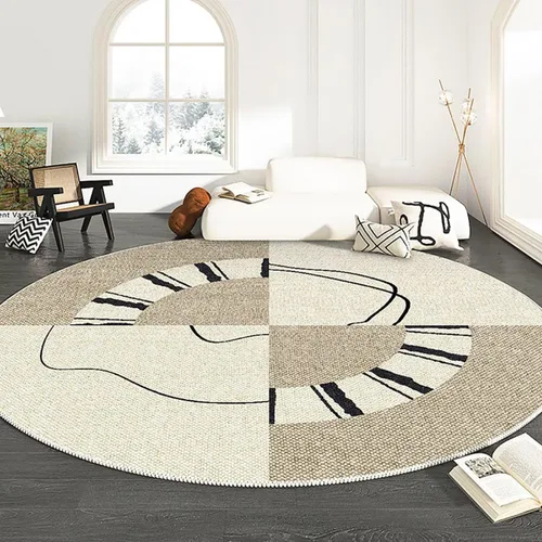 Miniatura 13 de Modernas alfombras redondas de color marfil a rayas negras para dormitorio, sala de estudio, simple moda abstracta, alfombra de área circular de 2