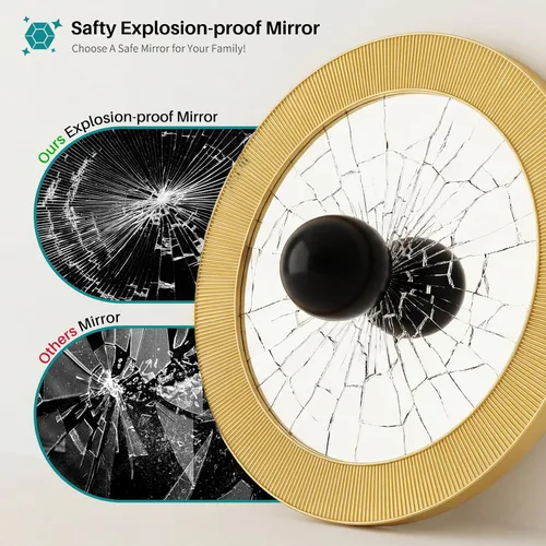 Miniatura 7 de Espejo de pared dorado redondo grande – Espejo de marco de diseño acanalado texturizado de 31 pulgadas, moderno espejo de acento de rayos solares