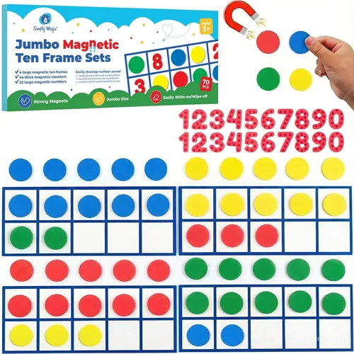 70 marcos magnéticos de diez marcos – Manipulativos matemáticos para aula primaria y jardín de infantes – 4 diez marcos y 44 contadores matemáticos
