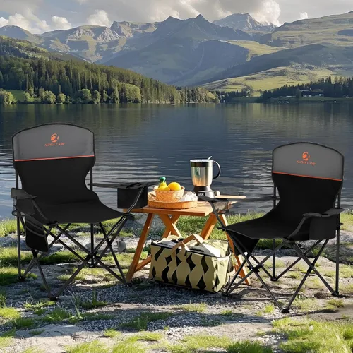 Miniatura 2 de ALPHA CAMP Sillas de camping plegables para adultos, sillas de césped para exteriores, sillas de campamento portátiles de 225 libras, con portavasos