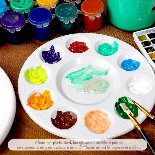 Miniatura 4 de FANDAMEI Paletas redondas de pintura de plástico, 6 paletas de bandejas de pintura, paletas de pintura con 10 pozos para adultos y niños