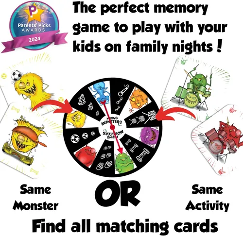 Miniatura 2 de Juegos de memoria ganadores del premio Hiding Monsters para niños de 4 a 8 años con una rueda giratoria. Divertido y fácil de jugar. Juegos a juego