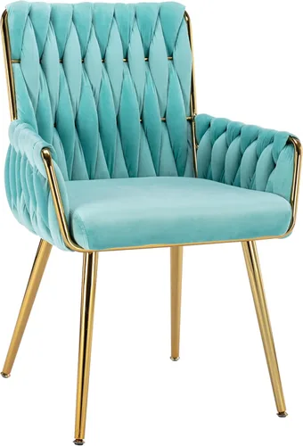 Miniatura 10 de ABET Silla de escritorio de oficina sin ruedas, silla de tocador de terciopelo tejido con respaldo y reposabrazos, cómoda y tapizada con patas