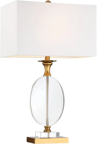 Miniatura 7 de Vienna Full Spectrum Valerie Modern Glam - Lámpara de mesa de lujo de 28 pulgadas de alto, cristal transparente dorado, tela blanca, pantalla