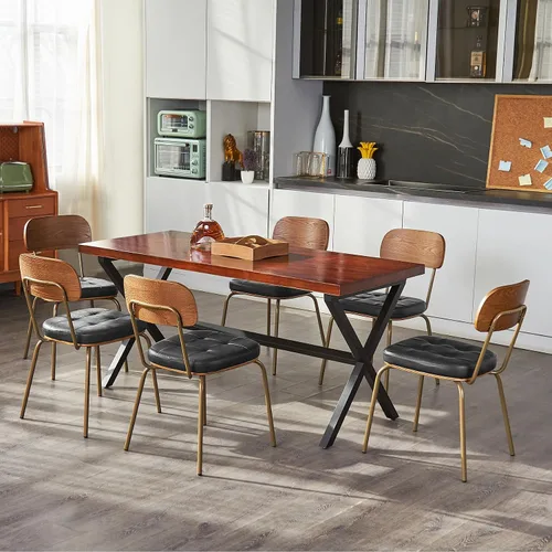 Miniatura 10 de Juego de 2 sillas de comedor modernas de mediados de siglo, sillas retro con asiento tapizado de piel sintética y respaldo de madera maciza y patas