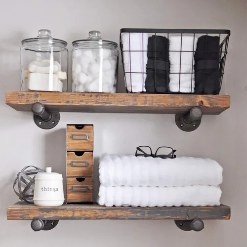 Miniatura 7 de Soportes para estantes de tubería de 10 pulgadas, soporte de pared de metal negro industrial flotante para estantes de madera, estilo rústico