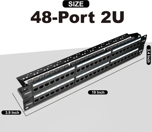 Miniatura 6 de Jadaol [Listado UL] Panel de Parches de 48 puertos para montaje en rack o montaje en pared de 19 pulgadas, panel de red Cat 6 de 2U precargado