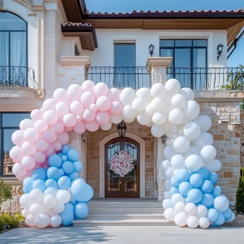 Miniatura 5 de Paquete de 300 globos de látex blanco, rosa y azul, 100 de cada uno de los 3 colores de 12 pulgadas, blanco, rosa claro, azul claro, globos de látex