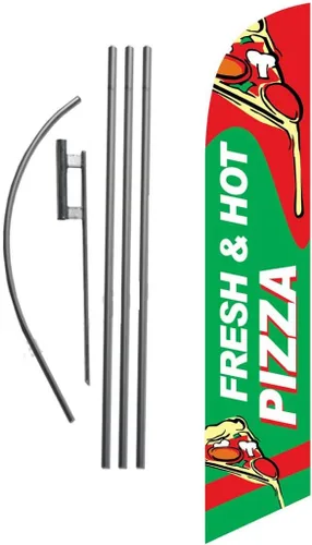 Miniatura 6 de Cartel de bandera de plumas de publicidad de restaurante de pizza con kit de asta de bandera y estaca de tierra Kit de mástil de bandera y pico