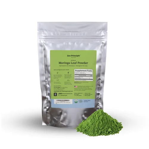 Zen Polvo de hoja de moringa con principio orgánico, certificado por USDA, 1 libra