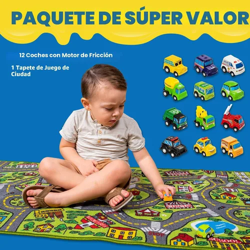 Miniatura 2 de JOYIN - Alfombras de juego para niños con juego de 12 vehículos de tracción trasera, alfombra duradera para niños, de simulación de ciudad