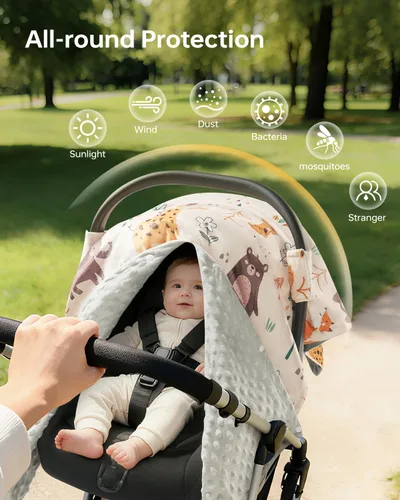 Miniatura 2 de Funda de asiento de automóvil para bebé, fundas de asiento de automóvil ultra suaves de Minky con apertura a presión, funda de cochecito multiusos