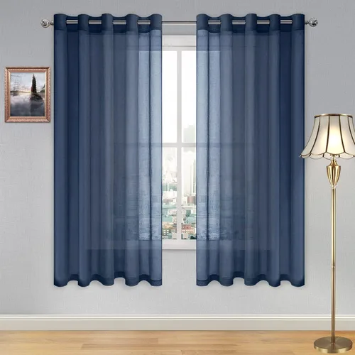Miniatura 178 de DWCN Cortinas traslúcidas color verde frijol para sala de estar y dormitorio - Cortinas voile con aspecto de lino sintético con ojales en la parte
