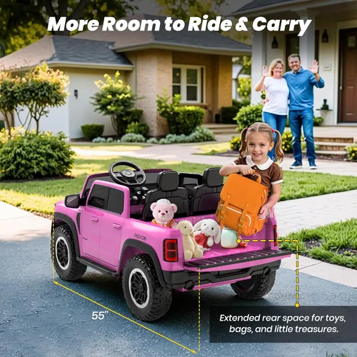 Miniatura 5 de RAM 1500 RHO 24V con licencia, coche de montar para niños de 2 plazas, coche rosa para niñas con control remoto, coche eléctrico para niños
