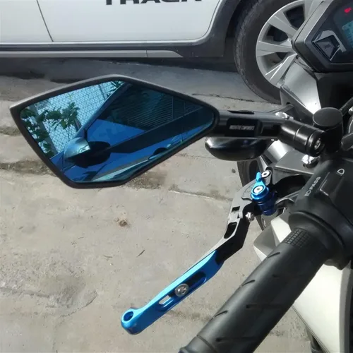 Miniatura 4 de Espejo retrovisor triangular para motocicleta, espejo retrovisor lateral de aluminio CNC, de aluminio, azul, antirreflejos, con logotipo, para Rojo