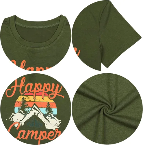 Miniatura 4 de Camiseta con la leyenda Happy Campers para mujer divertida y linda camiseta gráfica de manga corta con letras impresas, camisetas casuales