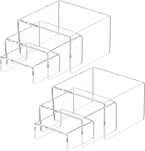 NIUBEE Soportes Elevadores de Exhibición de Acrílico 2 Juegos, Estante Elevador Transparente de 3 Escalones Vitrina para Figuras Amiibo Funko POP