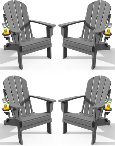 Miniatura 12 de Silla Adirondack plegable con soporte para tazas, sillas de patio de plástico HDPE para todo tipo de clima, silla para hoguera, sillas de césped al