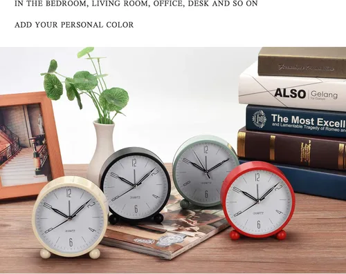 Miniatura 6 de Reloj analógico, reloj despertador que funciona con pilas, relojes de escritorio sin tictac para estudiantes, suministros de regreso a la escuela