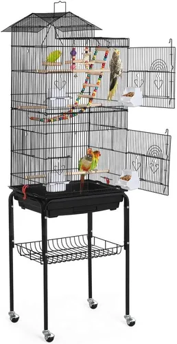 Yaheetech Jaula para pájaros de 64 pulgadas, tamaño mediano y pequeño, jaulas para pájaros con soporte rodante desmontable para loros, tortolitos,