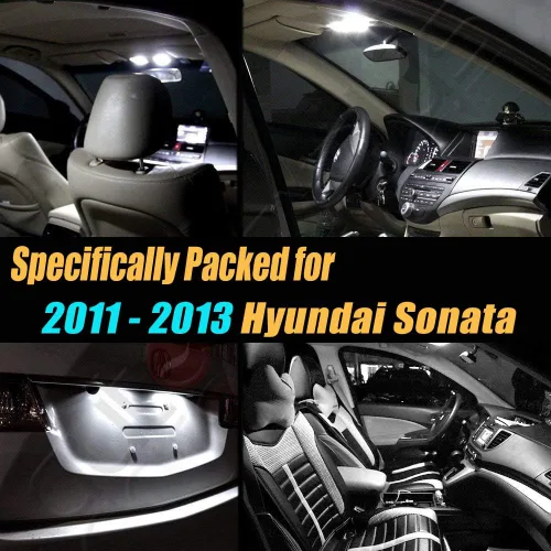 Miniatura 2 de Paquete de 16 luces LED para interior de coche, color blanco superbrillante, 6000 K, compatible con Hyundai Sonata 2011-2013