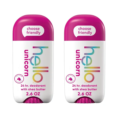 hello Unicorn Desodorante libre de aluminio para mujeres, niñas, seguro para niños, dermatológicamente probado, fragancia natural, paquete de 2