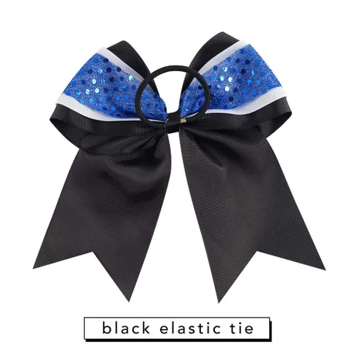 Miniatura 3 de Lazos grandes con purpurina para niñas, color azul rey y negro, lazos para el pelo de 7 pulgadas, lazos elásticos para el cabello, accesorios