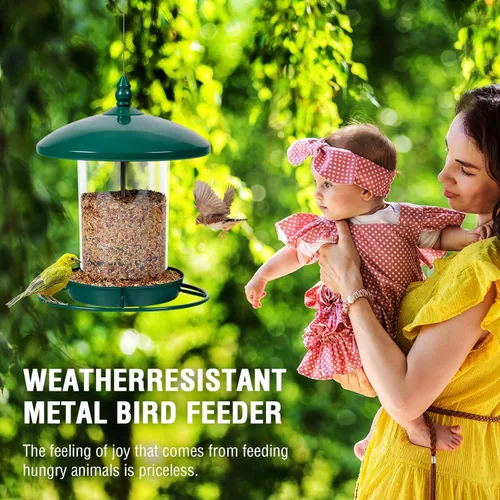 Miniatura 6 de Comedero de metal para pájaros para colgar al aire libre, alimentador de semillas de 3.0 libras, fácil de llenar y limpiar, alimentación de 360°