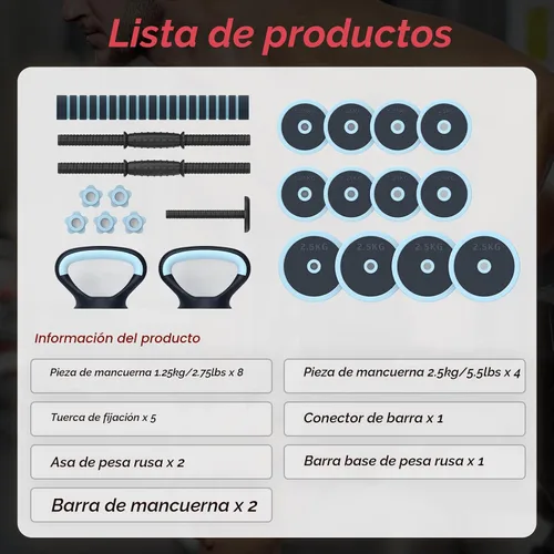 Miniatura 6 de PASYOU Juego de mancuernas ajustables, juego de pesas 4 en 1 con conector, juego de pesas para entrenamiento, mancuernas, pesas rusas, soporte