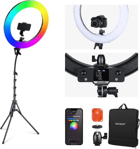 Miniatura 13 de NEEWER Kit de luz de anillo de 18 pulgadas: LED profesional de 55 W 5600 K con soporte y soporte para teléfono, tubo suave y bolsa para extensión