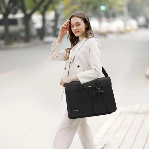 Miniatura 2 de MOSISO Bolsa para computadora portátil para mujer, de piel sintética, mochila convertible, bolsa de viaje para computadora con lazo