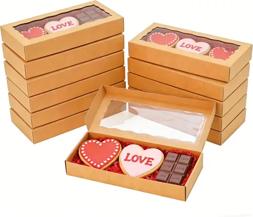 Miniatura 13 de XINHPKGG 5 cajas de galletas con ventana: cajas de panadería de 12 x 5 x 1.5 pulgadas, cajas de golosinas, cajas de fresas cubiertas de chocolate
