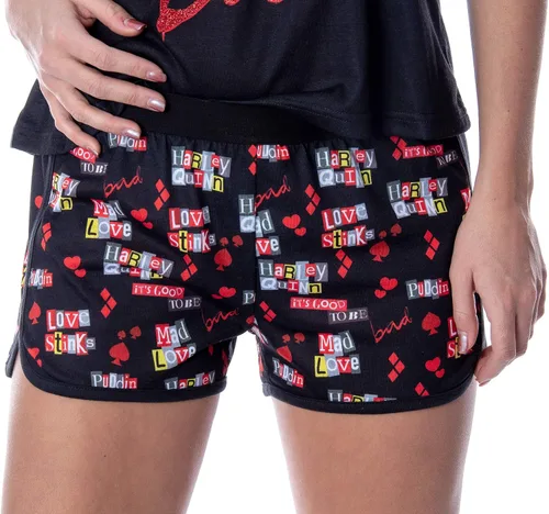 Miniatura 4 de DC Comics - Conjunto de pijama Harley Quinn para mujer, camiseta sin mangas y pantalones cortos con espalda cruzada, Negro