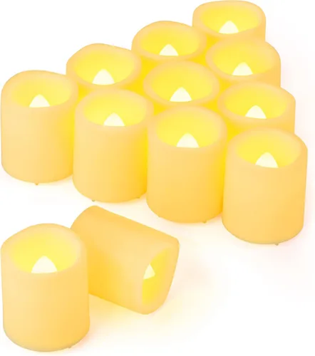 Miniatura 13 de Paquete de 36 velas de té sin llama de 1.5 x 1.8 pulgadas, funcionan con pilas, velas votivas LED parpadeantes, velas falsas eléctricas parpadeantes