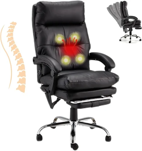 Miniatura 15 de HOMREST Silla de oficina ergonómica con masaje de 6 puntos y calefacción, sillas de escritorio ejecutivas ajustables con reposapiés retráctil, silla