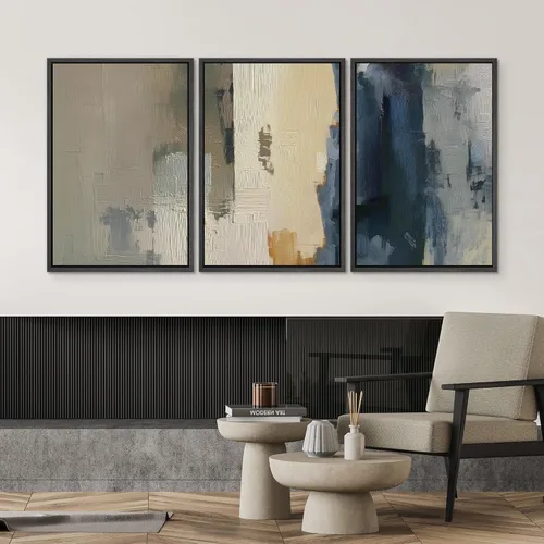 Miniatura 650 de SIGNWIN Lienzo enmarcado para pared, arte con pinceladas de flujo neutro en tonos beige abstractos, ilustraciones, arte moderno, decorativo