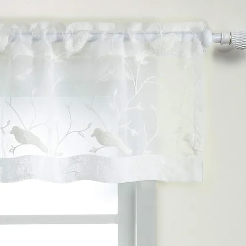 Miniatura 13 de VOGOL Juego de cortinas transparentes bordadas y cenefas para sala de estar, con bolsillo para barra blanca, par de cortinas traslúcidas