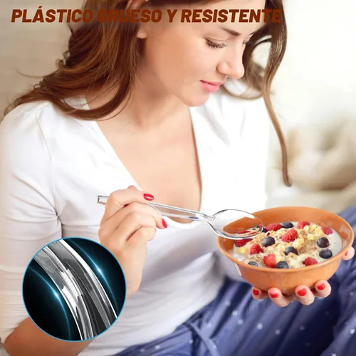 Miniatura 4 de Dipoo 6.8" Cucharas de plástico transparente resistentes con resistencia al calor y libres de BPA, cubiertos de plástico sólidos y duraderos