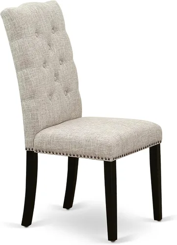 Miniatura 5 de East West Furniture ELP6T35 Elsa Parson - Juego de 2 sillas acolchadas de tela de lino con ribete de clavos y botones copetudos, color negro Alambre