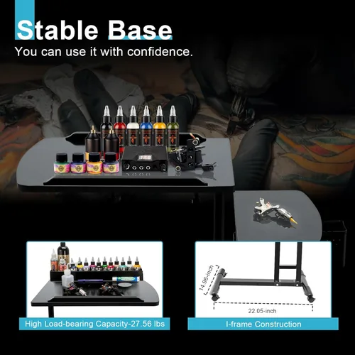 Miniatura 5 de Estación de trabajo de tatuaje de encimeras dobles,Bandeja de tatuaje grande ajustable portátil Estación de trabajo móvil Soporte de mesa