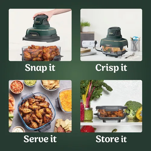 Miniatura 8 de Ninja Crispi - Freidora de aire de vidrio 5 en 1 Con recipientes y tapas no tóxicos de 2.5 cuartos de galón, 4 cuartos de galón, 6 tazas Apto