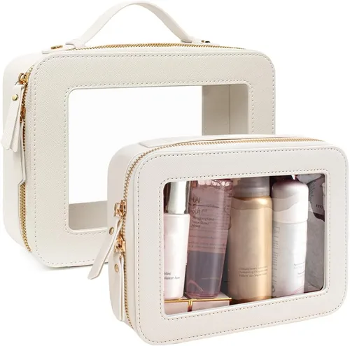 Miniatura 29 de Juego de bolsas de maquillaje transparentes de viaje, bolsa de cosméticos aprobada por la TSA con cremallera, bolsa de maquillaje portátil, bolsa