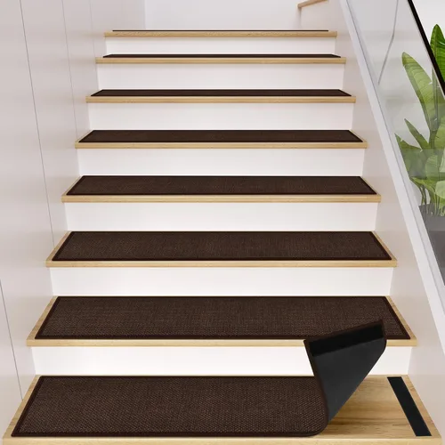 Miniatura 12 de GOYLSER Alfombras de Escalera de Yute Antideslizantes con Respaldo de Goma, 15 Piezas Tapetes Negros para Escaleras de Interiores, Almohadillas