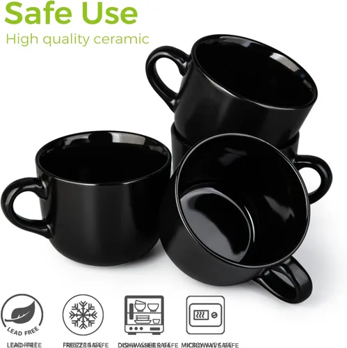 Miniatura 5 de AmorArc Tazas de sopa de 24 onzas con asas, tazas de cerámica jumbo con asas para café, cereales, capuchino, aptos para microondas y lavavajillas