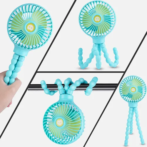 Miniatura 4 de Ventilador portátil para cochecito, ventiladores USB recargables personales con batería de 5200 mAh, 3 velocidades, asiento de coche para bebé, mini