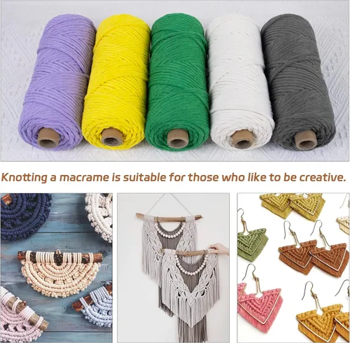 Miniatura 5 de CAMAL Cordón de macramé de 0.157 in x 109 yardas (328.1 ft), cuerda de algodón de color para tejer, manualidades, colgar en la pared, proyectos