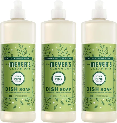 Mrs. Meyer's - Detergente líquido para platos, aroma a pinos de Iowa, fórmula biodegradable, edición limitada, paquete de 3 unidades, 16 fl oz