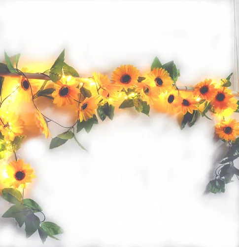 Guirnalda de girasoles artificiales con luces preiluminadas, decoración de girasol de 16.5 pies, enredaderas falsas, flores colgantes, guirnalda de