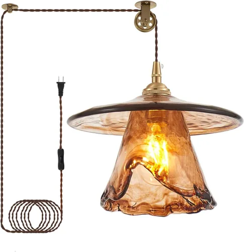 YLONG-ZS Lámpara colgante de cristal vintage enchufable, moderna polea de latón dorado, luces colgantes de techo para isla de cocina, comedor, sala